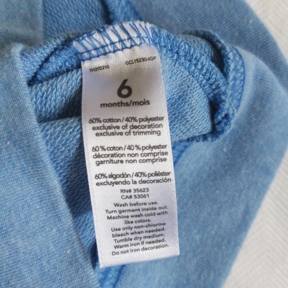 carter's blue butterfly ruffle zip-up hoodie sweatshirt 6 months baby girl - Picture 6 of 7